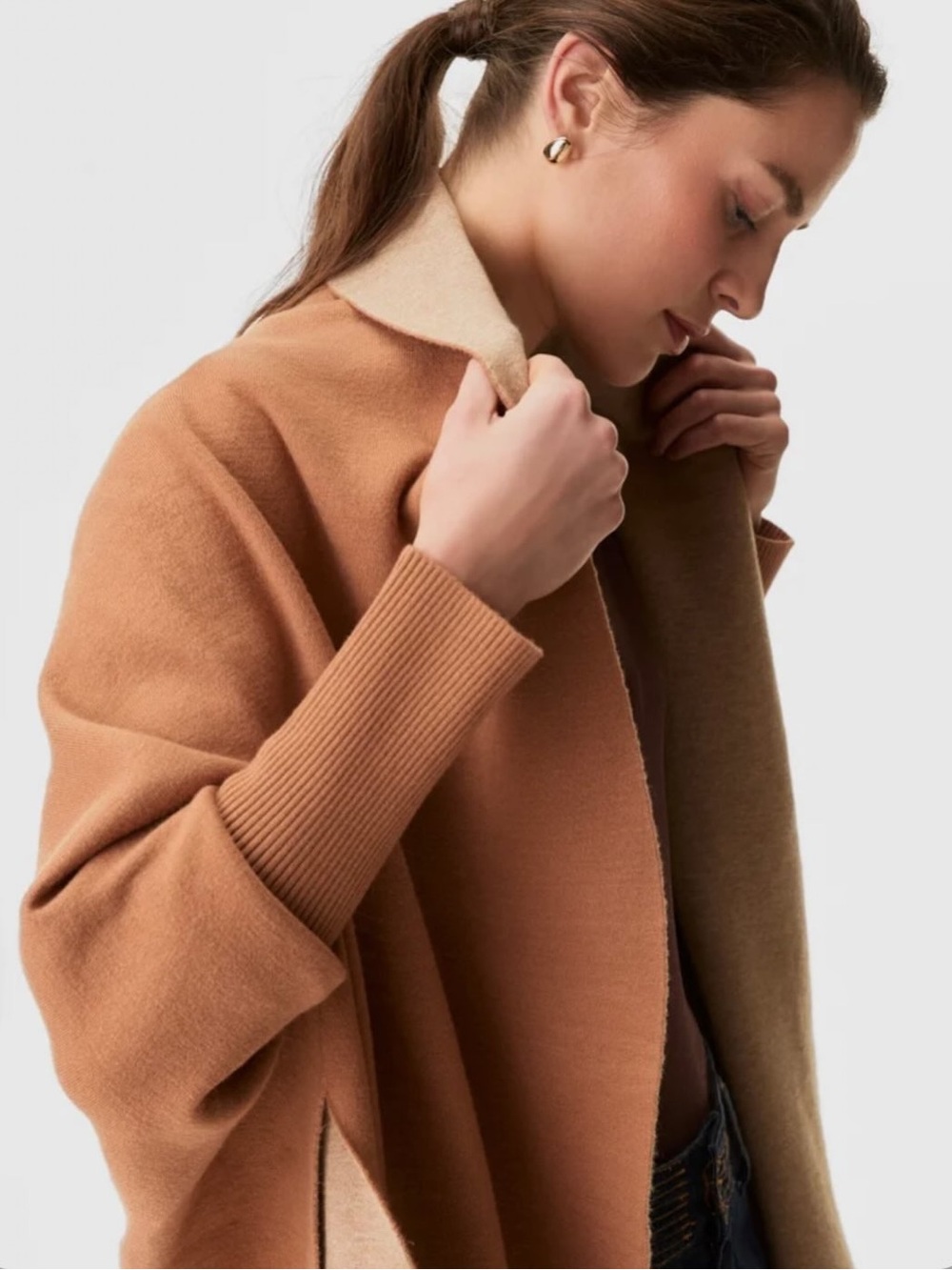 Pretty Persuasions Reversible Camel & Tan Wrap Sweater - Picture 8 of 10